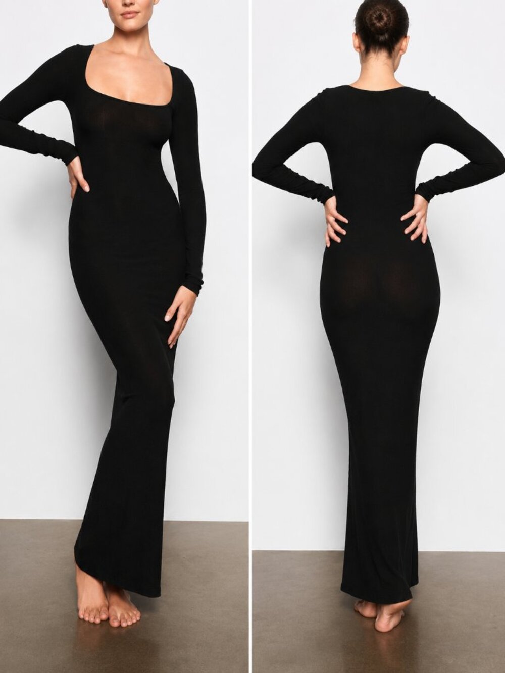 SKIMS Soft Lounge Long Sleeve Maxi Dress Onyx Black 2X NWT